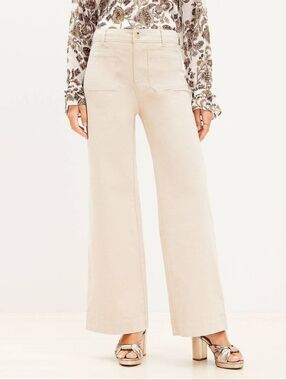 NWT Loft Palmer Wide Leg Pants High Rise Pockets Tan Twill Size 14 Minimalist